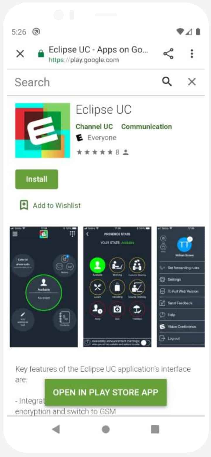 Eclipse UC Application download on Android