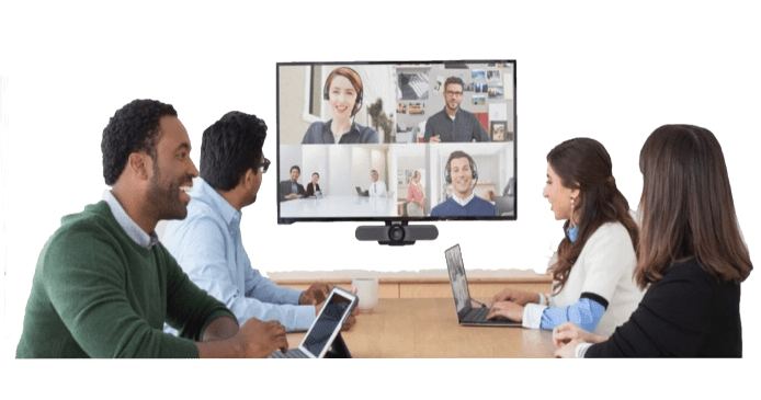 Business video conferencing meeting with 4 people